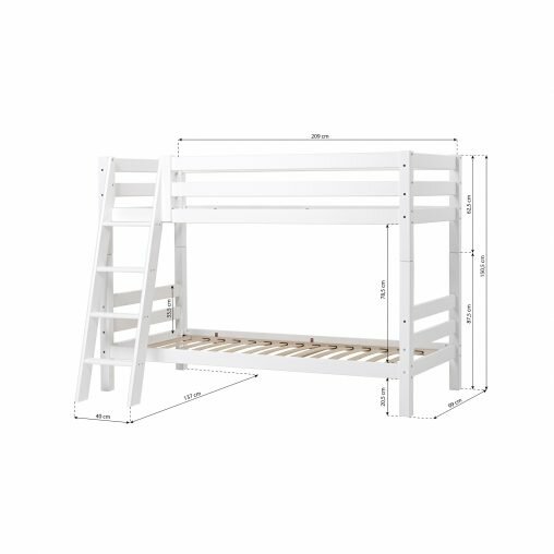 Hoppekids Premium stapelbed 90x200 schuine trap flex frame bodem wit