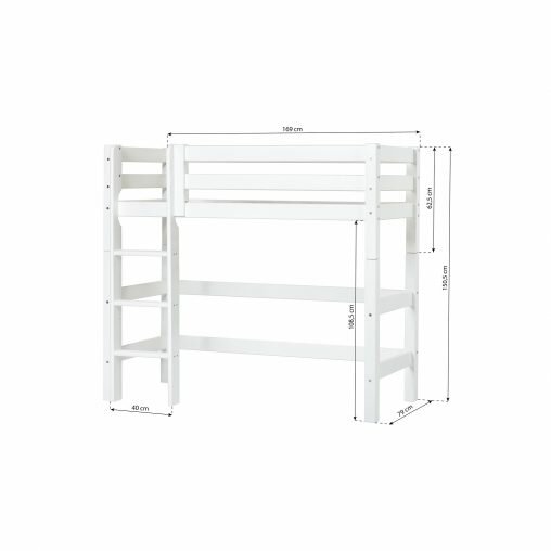 Hoppekids Premium middelhoogslaper 70x160 rechte trap grenen wit