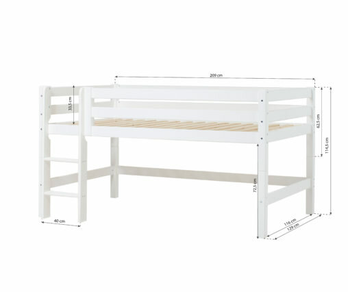 Hoppekids Premium halfhoogslaper rechte trap 120x200 wit