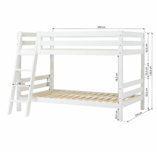 Hoppekids Premium stapelbed schuine trap 120x200 wit