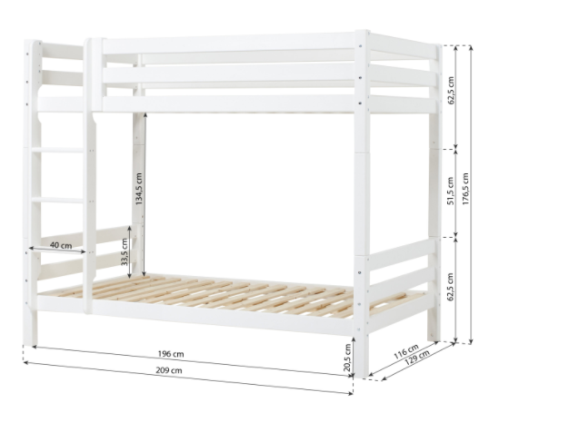 Hoppekids Premium hoog stapelbed rechte trap 120x200 wit