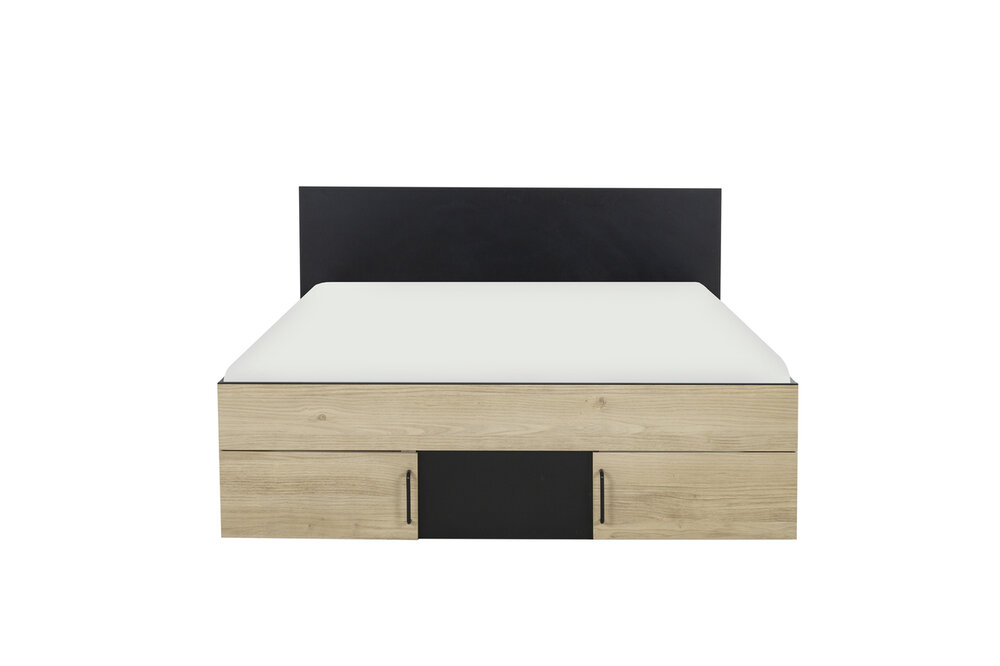 Swivel twijfelaar bed met vakken en lade 160x200 eiken naturel / zwart look