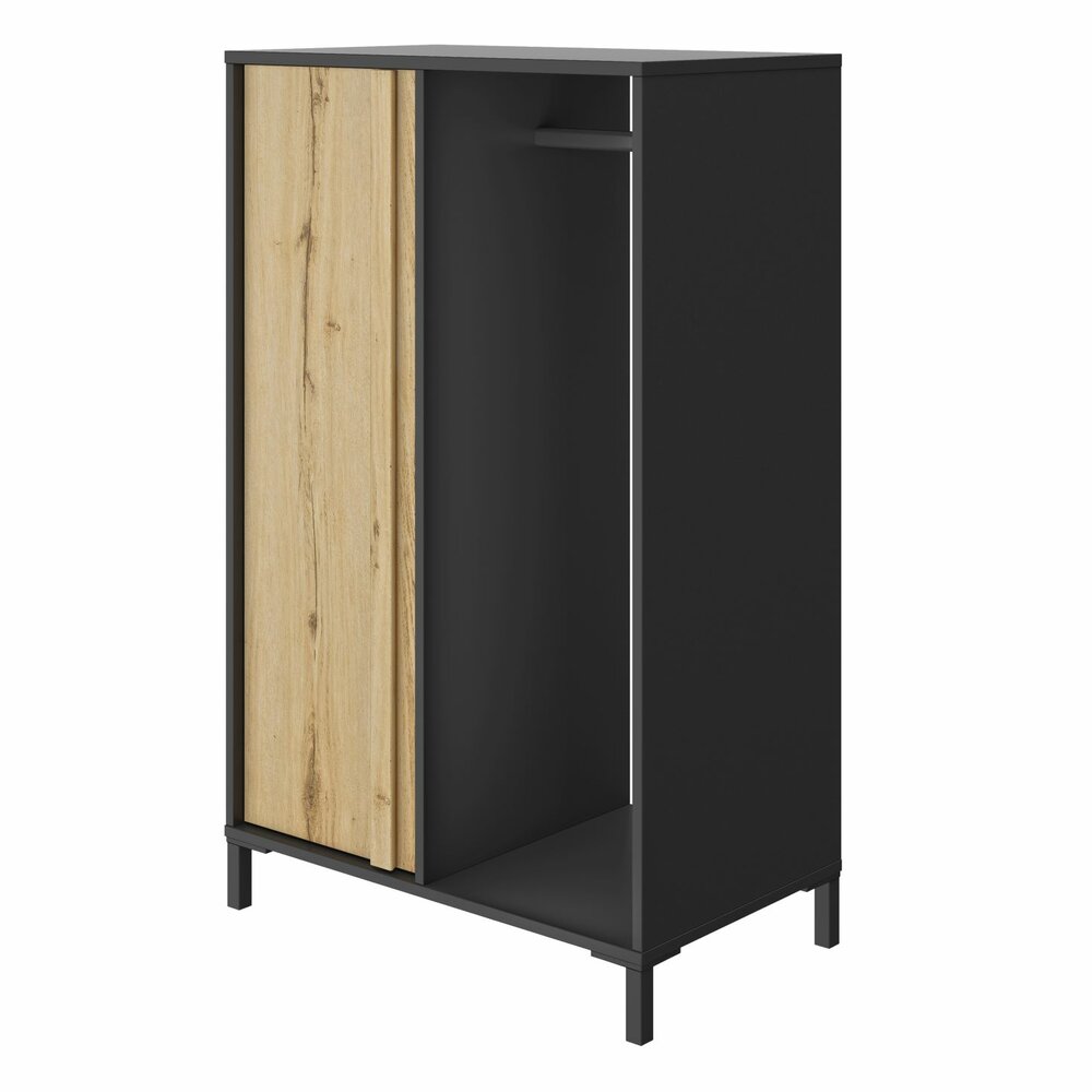 Mimizan 1 deurs kast met open hang gedeelte rustiek eiken en zwart look