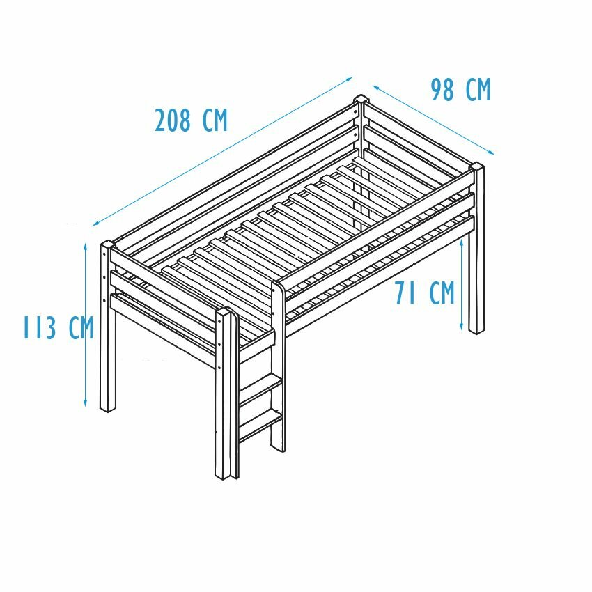 Infanskids Pino halfhoogslaper met glijbaan 90x200 beuken wit