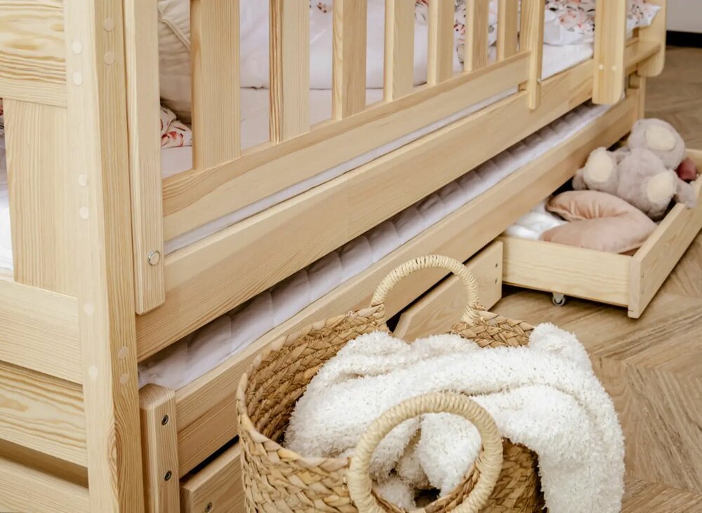 Bari stapelbed met logeerlade massief grenen 90x200 naturel