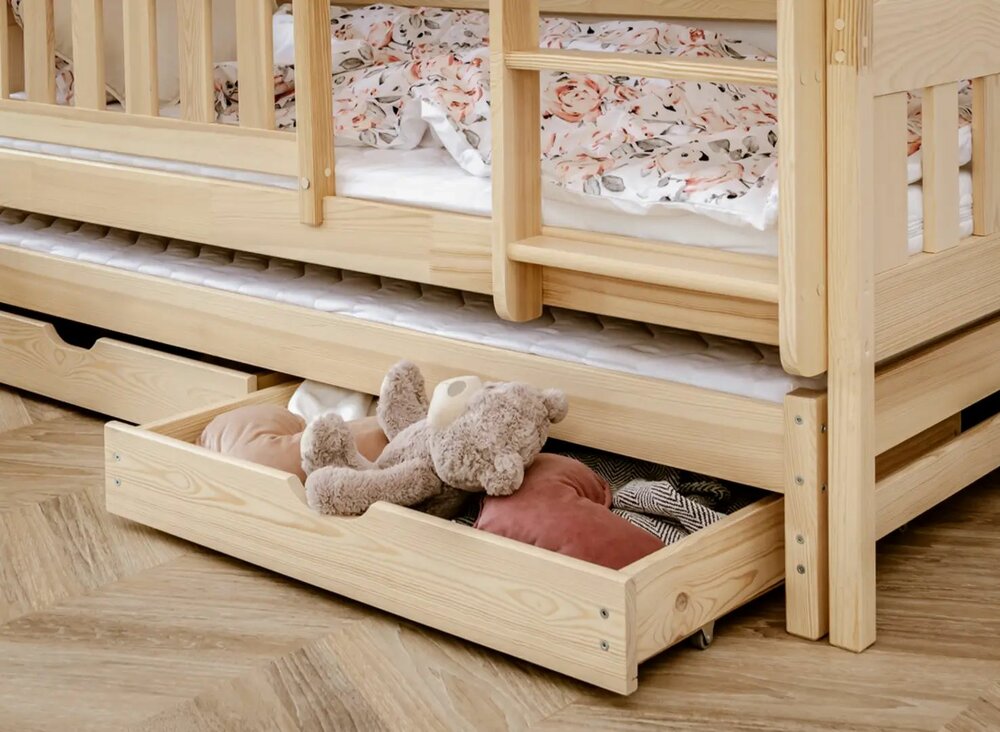 Bari stapelbed met logeerlade massief grenen 90x200 naturel