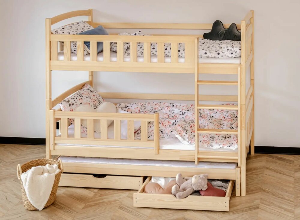 Bari stapelbed met logeerlade massief grenen 90x200 naturel