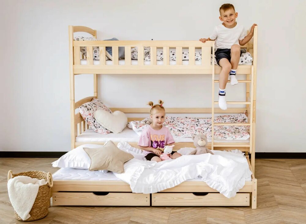 Bari stapelbed met logeerlade massief grenen 90x200 naturel