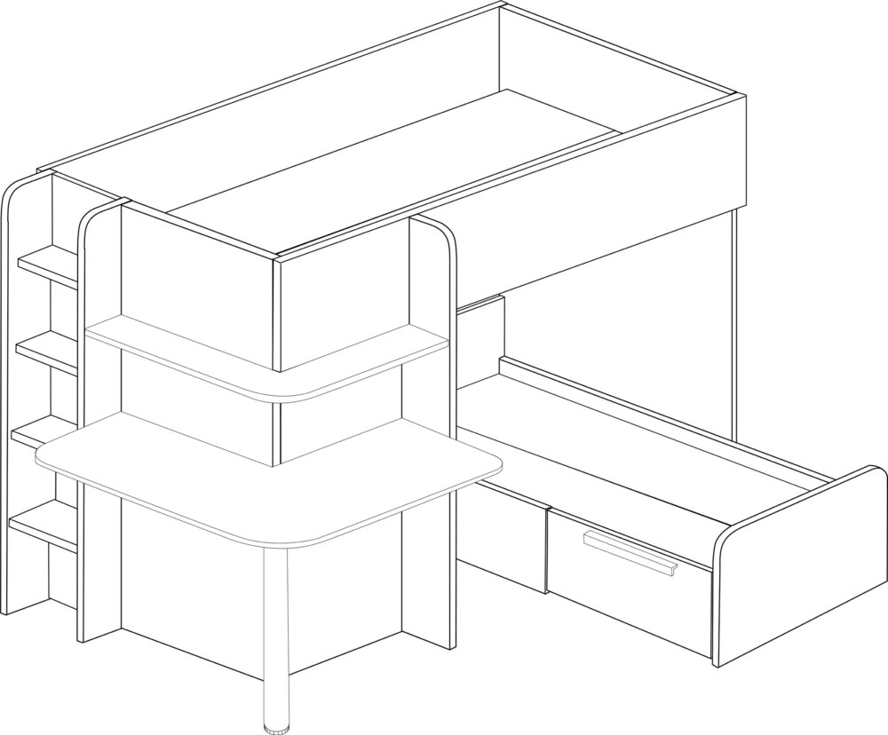 Trasman Osimo hoekstapelbed  90x190 met kast en bureau essen - roze