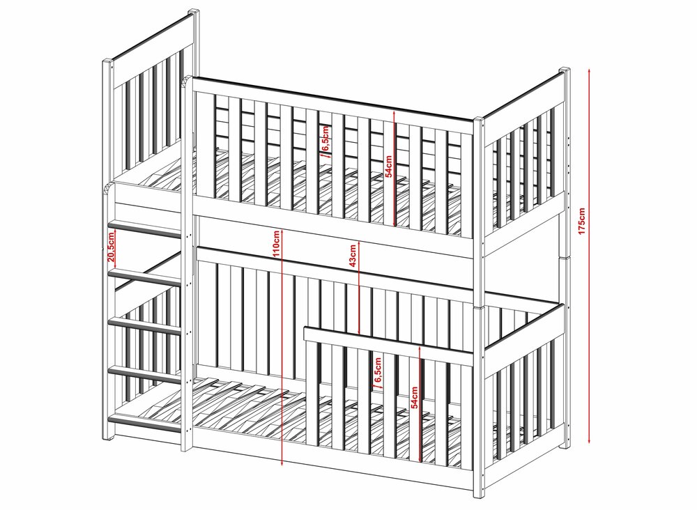 maten conversano bed  optie met 1/2 uitval