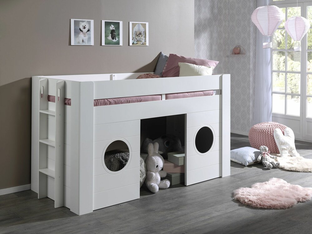Freya halfhoogslaper met hutwanden 90x200 wit
