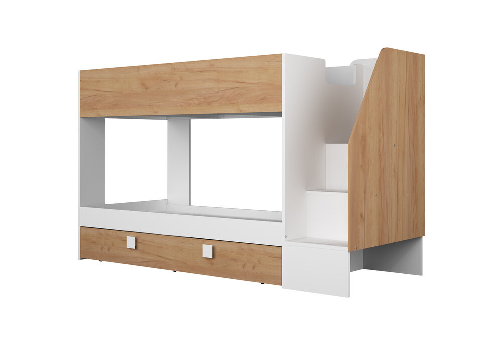 Trasman Easy 90x200 3 persoons stapelbed met zij trap wit -eiken