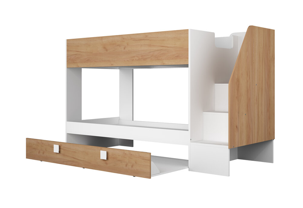 Trasman Easy 90x200 3 persoons stapelbed met zij trap wit -eiken