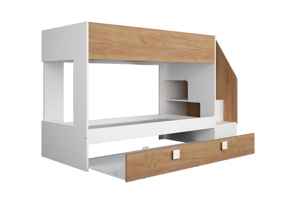 Trasman Easy 90x190 3 persoons stapelbed met zij trap wit -eiken