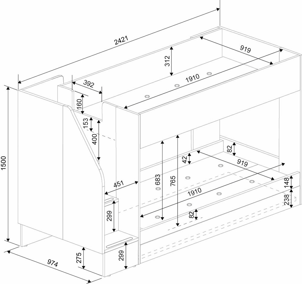 Easy 90x190 stapelbed maten