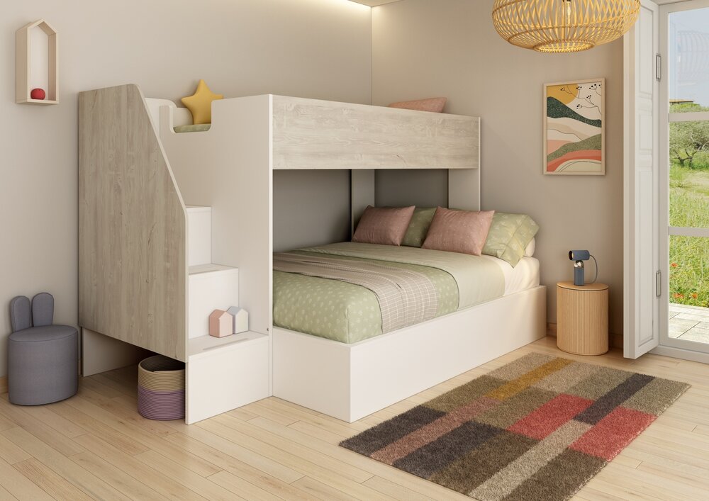 Trasman Easy 90x200/140x200 family stapelbed met zij trap wit -cascina