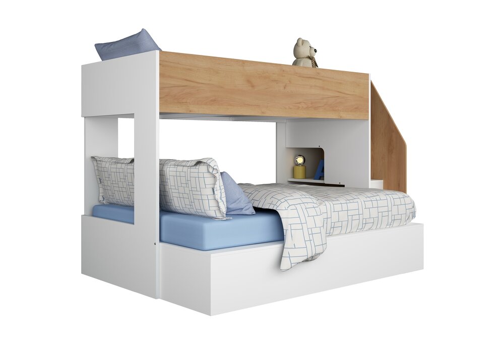 Trasman Easy 90x200/140x200 family stapelbed met zij trap wit -eiken