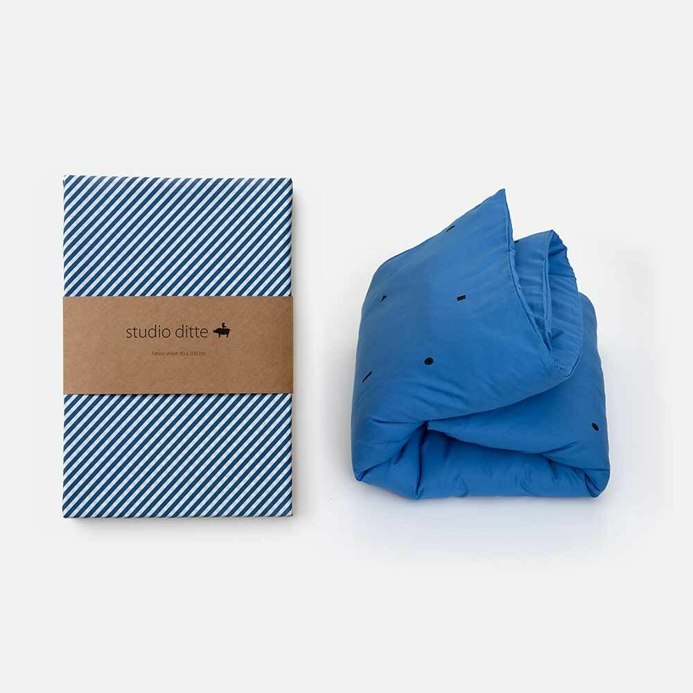 Studio Ditte hoeslaken streepjes denim 90x200