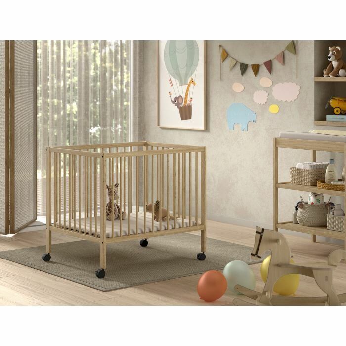 Jaxx Dino babybox 95X75 op wielen beuken naturel - Kinderbeddenstore