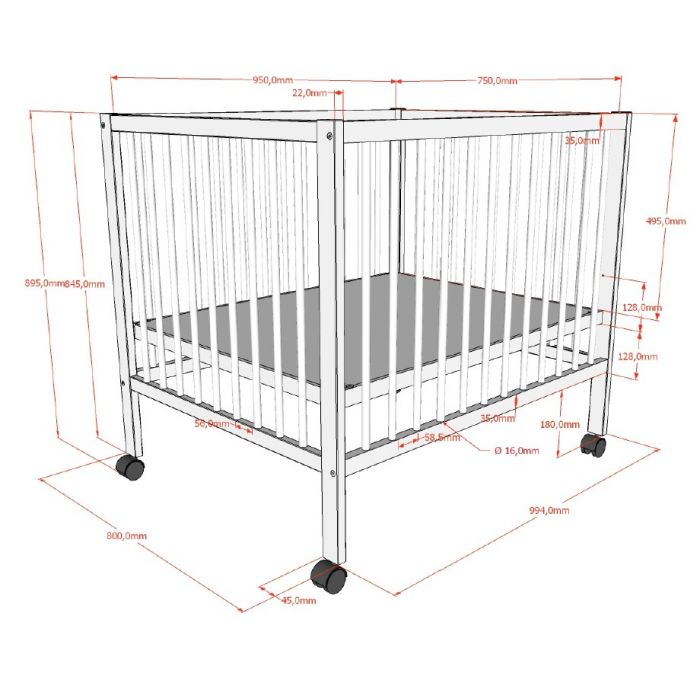 Jaxx Dino babybox 95X75 op wielen beuken naturel - Kinderbeddenstore