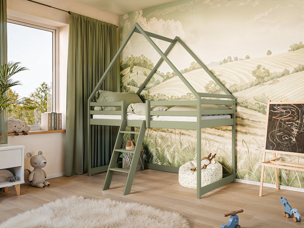 Matino hoogslaper bedhuisje 90x200 olive