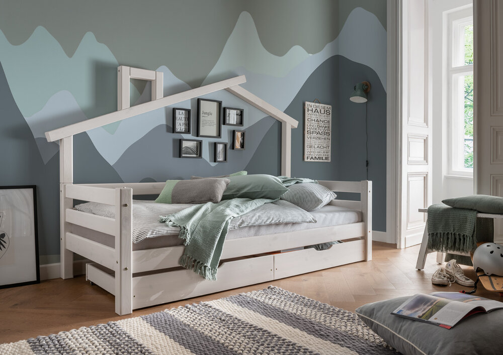 Infans huis bedbank 90x200 grenen wit