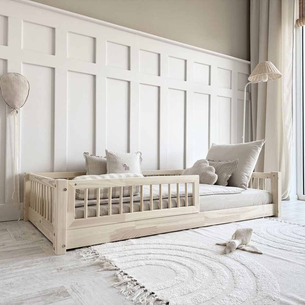 Basic Slats Montessori laag bed 80x160 onbehandeld hout