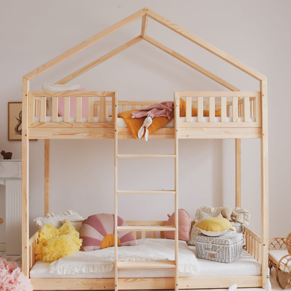 Bianco Montessori stapelbedhuis 90x190 onbehandeld hout