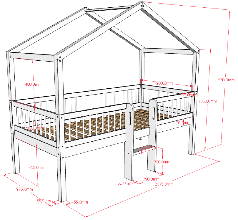 Forrest compact huis bed midden trap 90x200 massief eiken