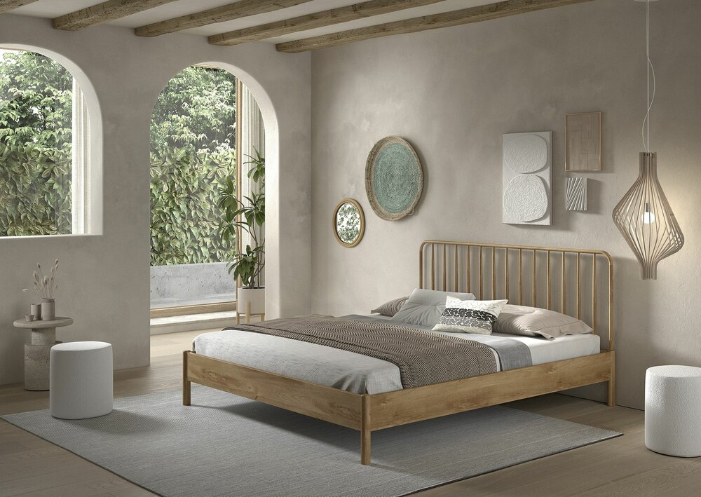 Olive Spindle massief eiken bed 180x200
