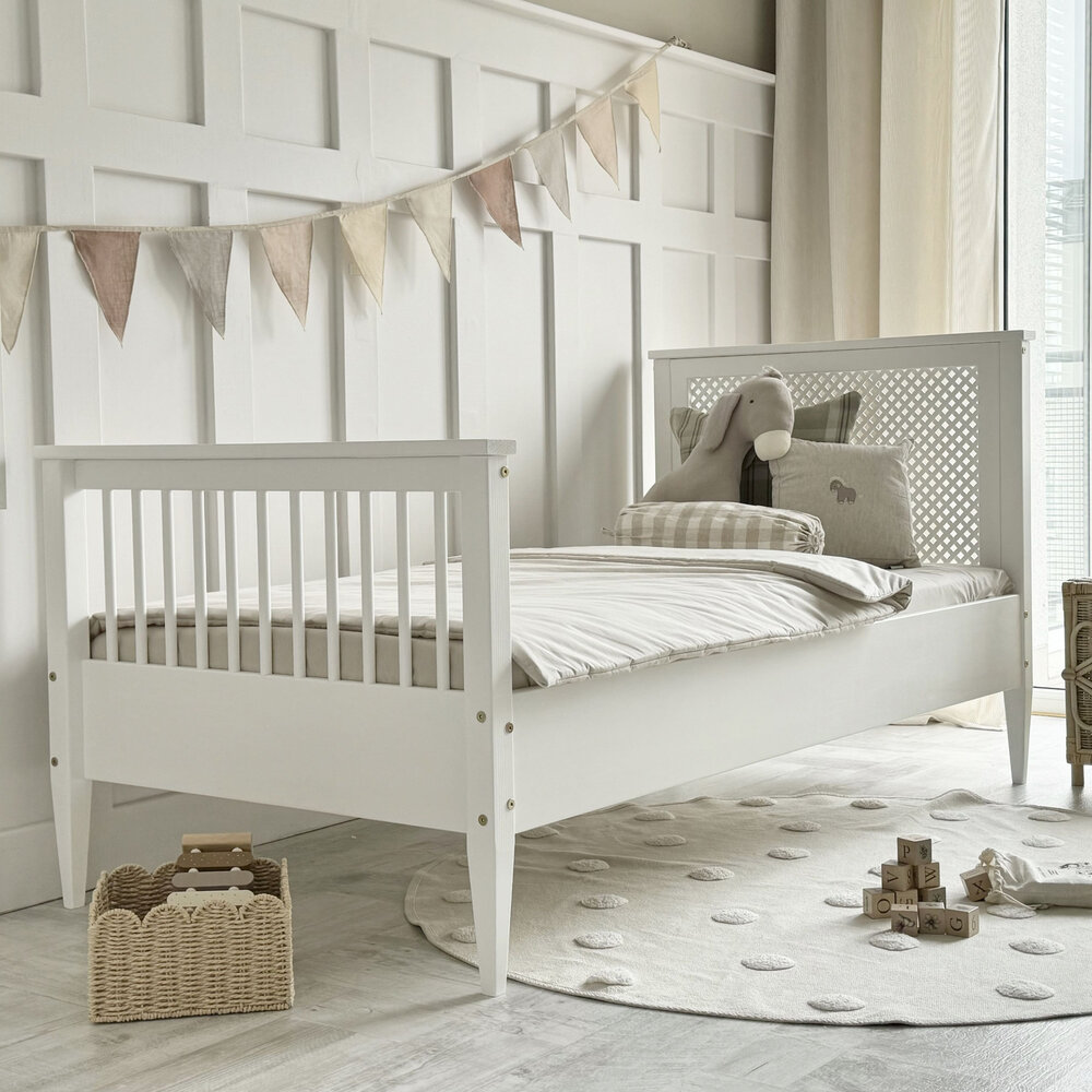 Boho grid classic bed 90x190 wit