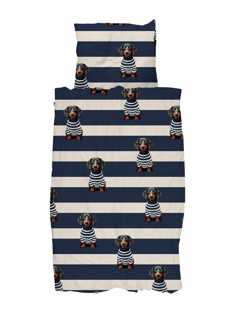 Snurk Pierre overtrek 140x200 blauw wit hondje