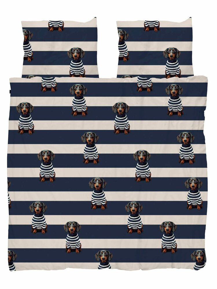Snurk Pierre overtrek 200x200 blauw wit hondje