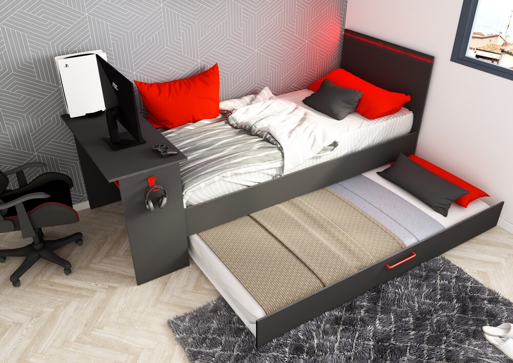 Trasman Gangi game bed 90x200 met bedlade bureau en led antra 