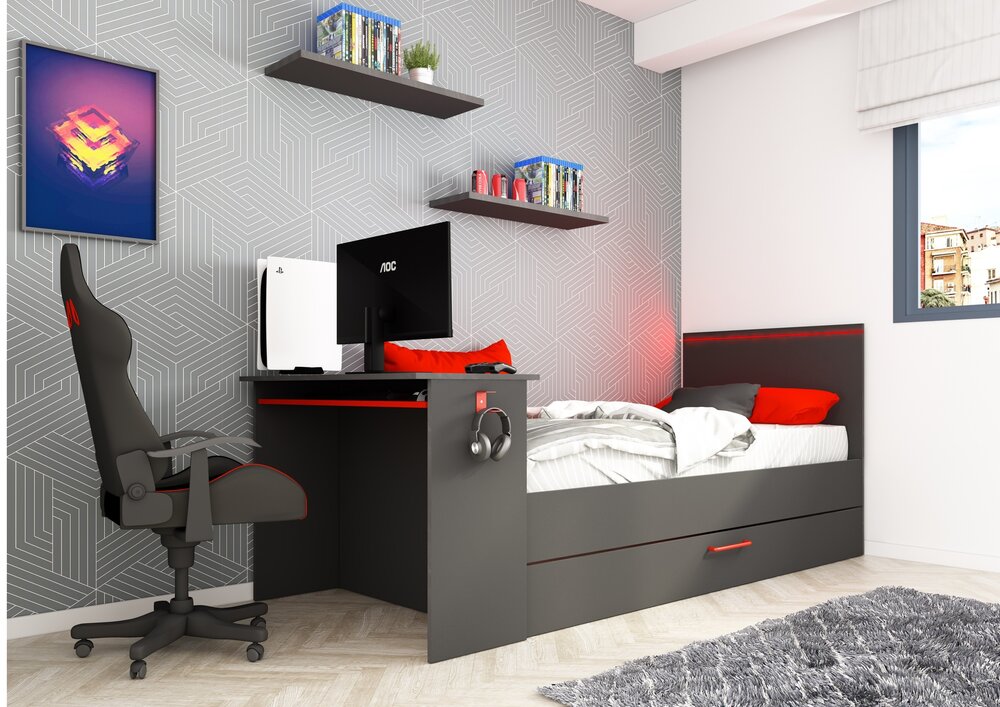 Trasman Gangi game bed 90x200 met bedlade bureau en led antra 