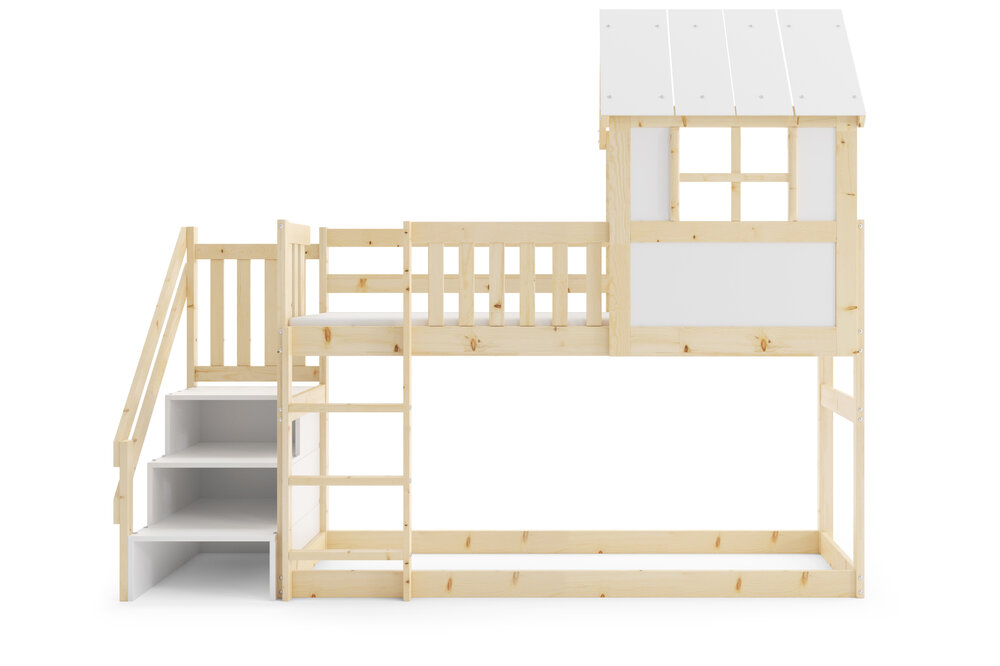 Nardo huis bed met zijtrap 90x200 massief grenen naturel 