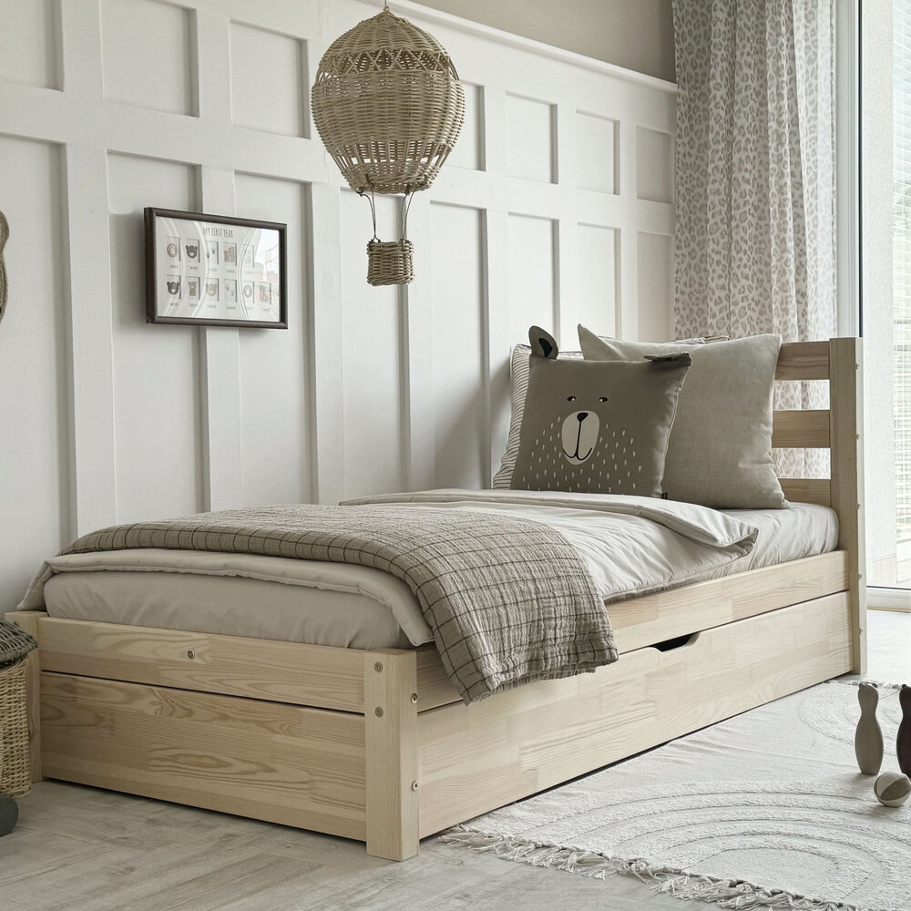 Simple plus bed 90x190 met lade onbehandeld hout