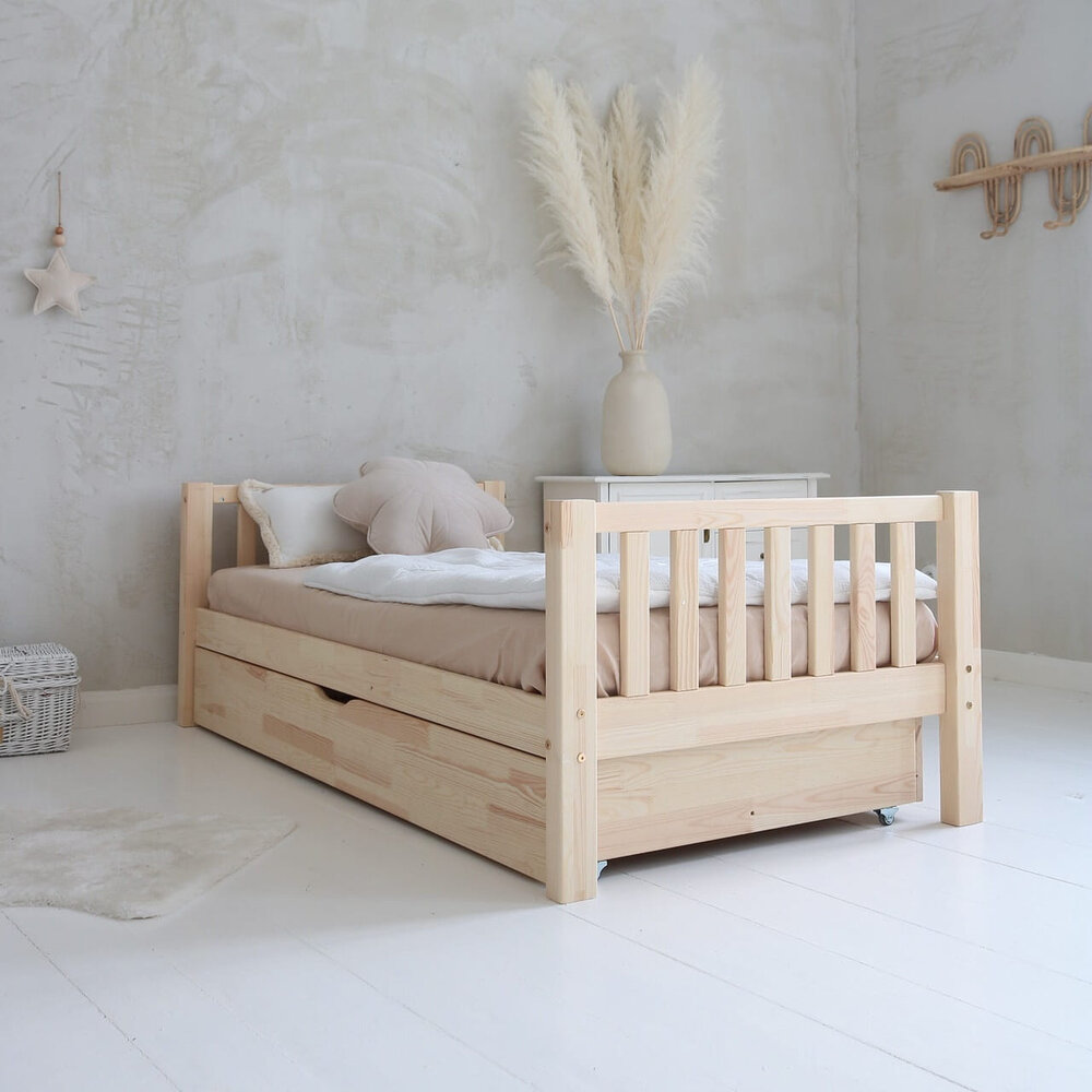 Basic Classic plus bed 120x200 met lade onbehandeld hout