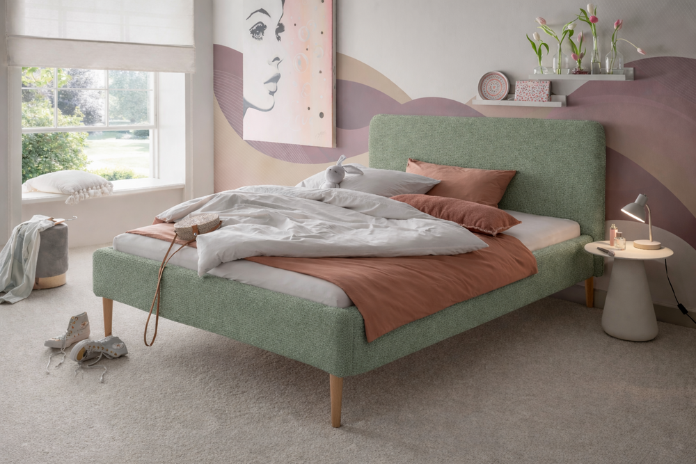 Jip gestoffeerd bed 140x200 groen