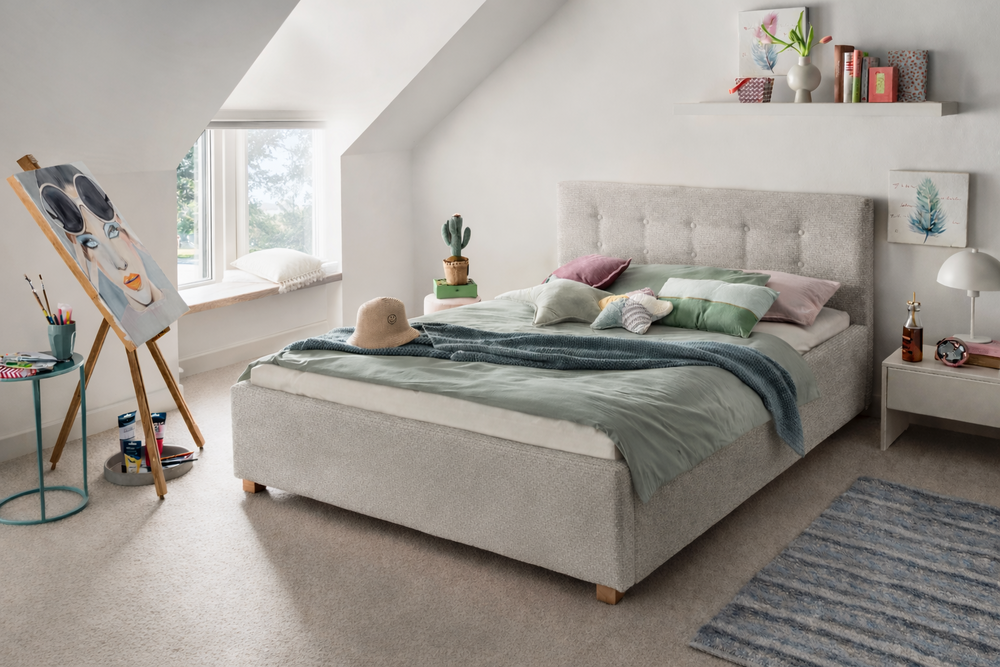 Luna gestoffeerd bed 160x200 cement grijs