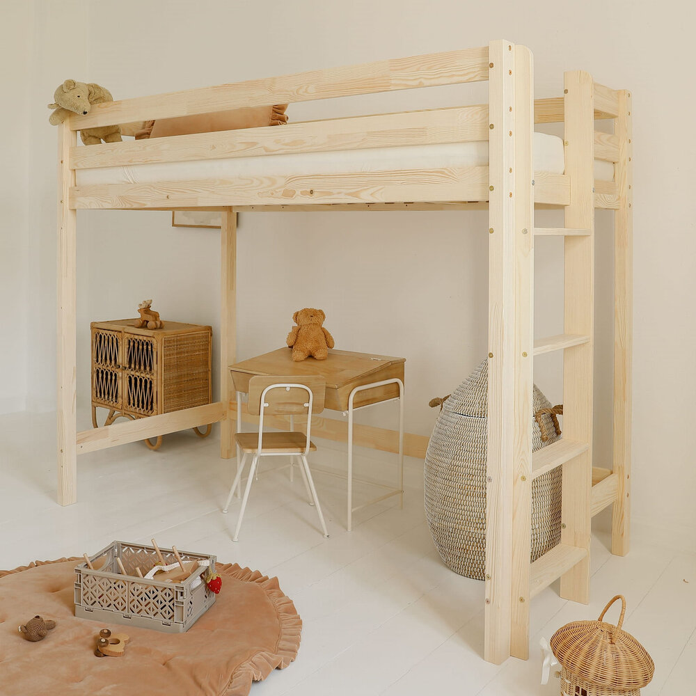 Basic loft hoogslaper 90x160 onbehandeld hout