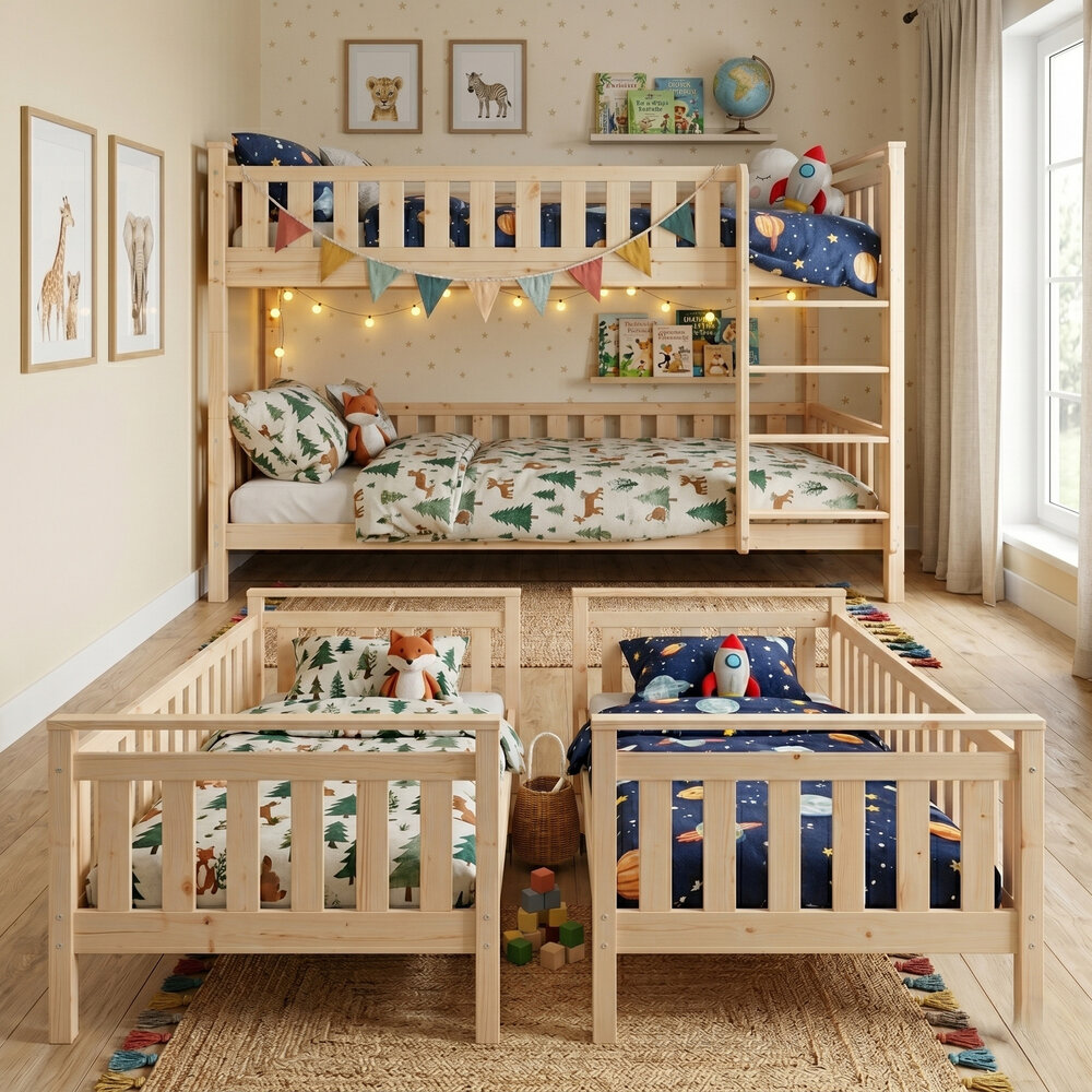 Basic stapelbed deelbaar 80x160 onbehandeld hout