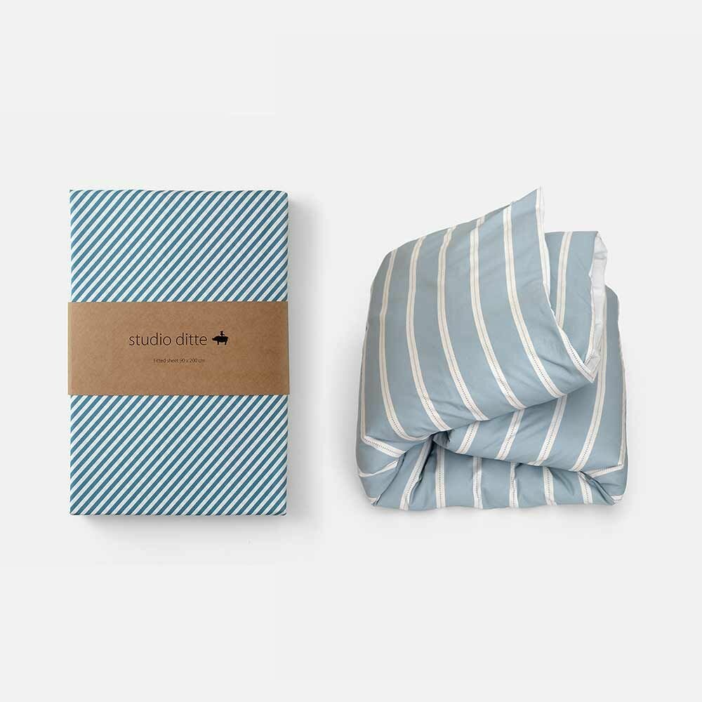 Studio Ditte hoeslaken streepjes denim 90x200