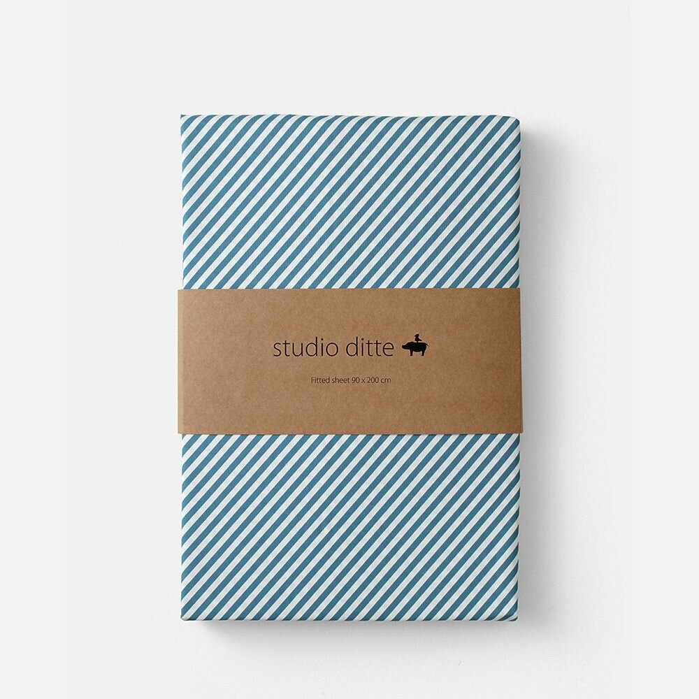 Studio ditte hoeslaken streepjes denim 90x200