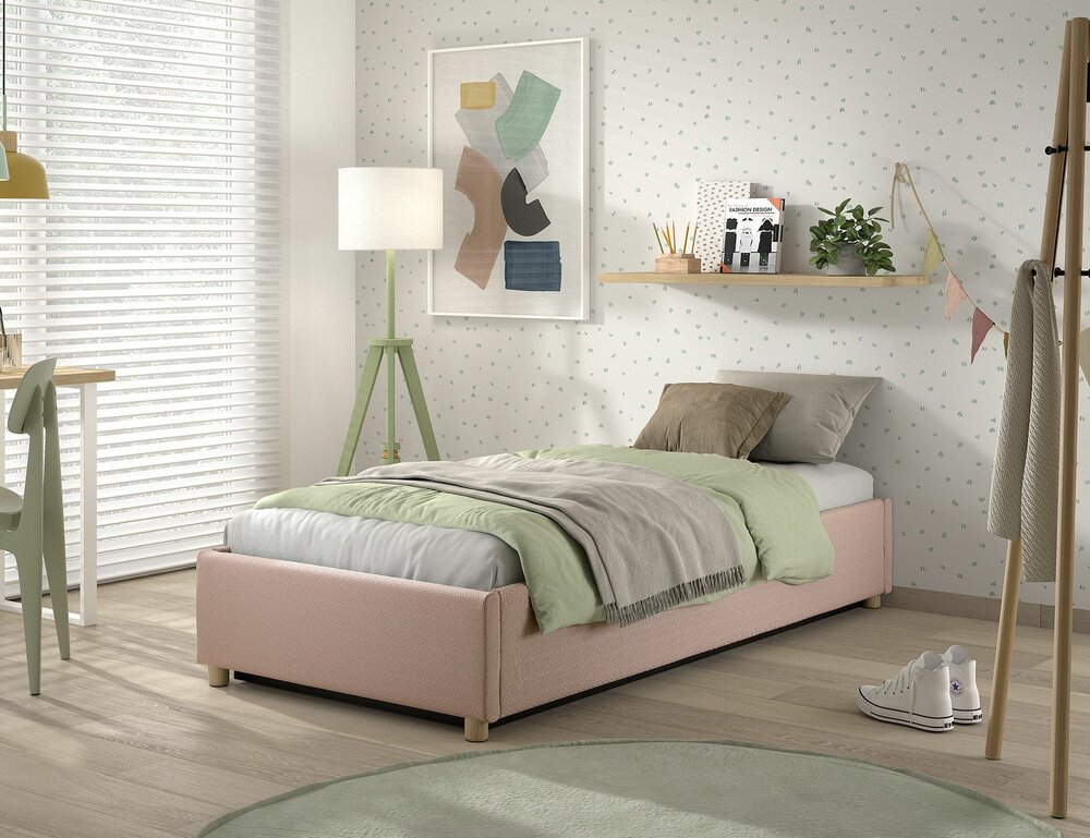 Moon opbergbed gestoffeerd 90x200 korte zijde roze