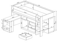 Trasman Yolo halfhoogslaper met kastjes en bureau wit grijs smokey blue