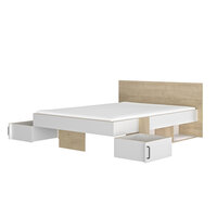 Swivel twijfelaar bed met vakken en lade 140x190 eiken naturel / wit look