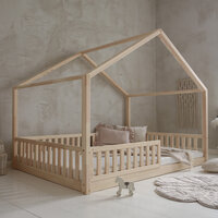Basic duo bed huis 140x200 onbehandeld hout