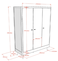 maten 3 deurs kast wit