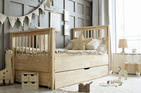 Boho classic bed 90x200 ronde spijl met lade onbehandeld hout